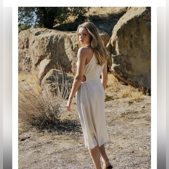 Lucy Paris Pearl Embellished Halter Dress With Side Cut Outs Linen blend maxi - Picture 3 of 10